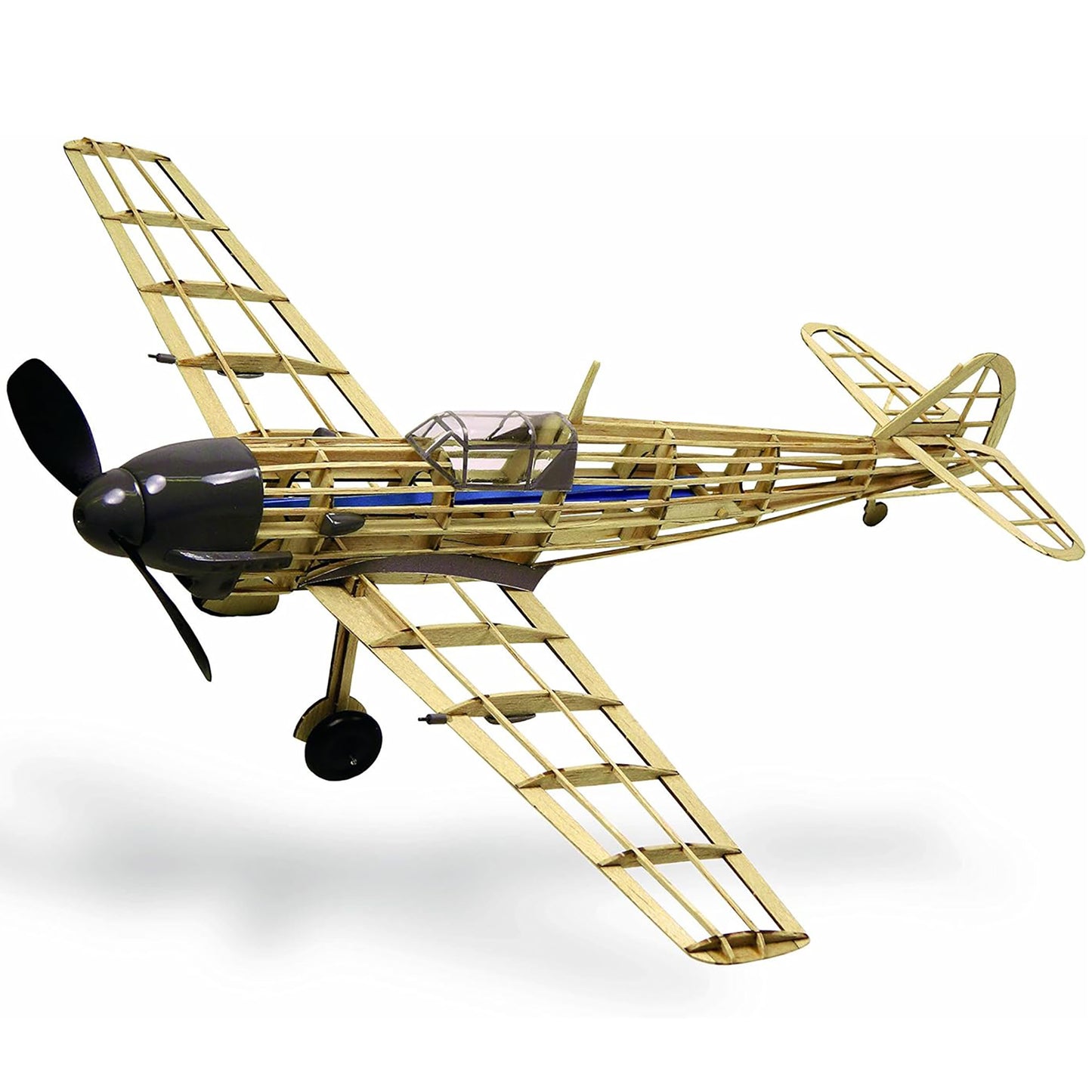 Messerschmitt BF-109 flying model kit with wooden frame and black propeller