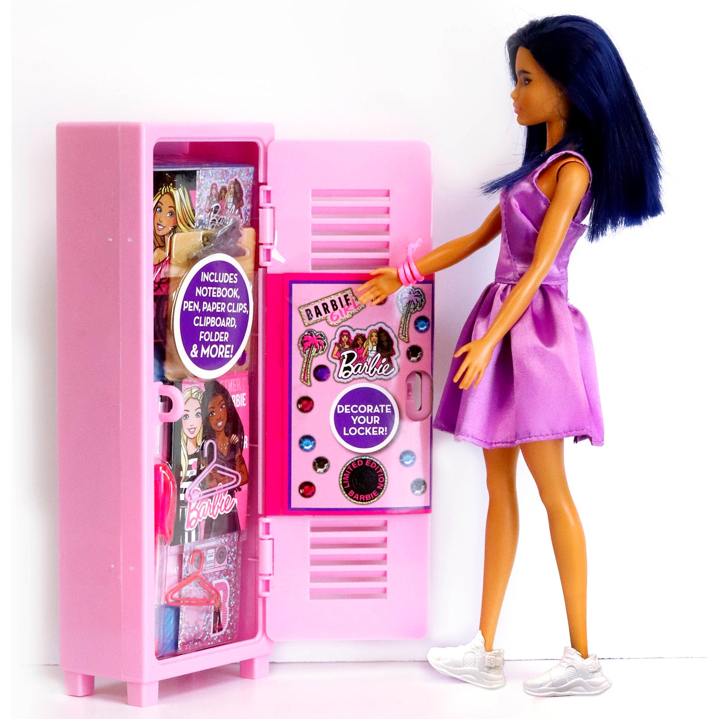 Barbie Design Activity Locker with doll, pink locker, decorative stickers, and accessories