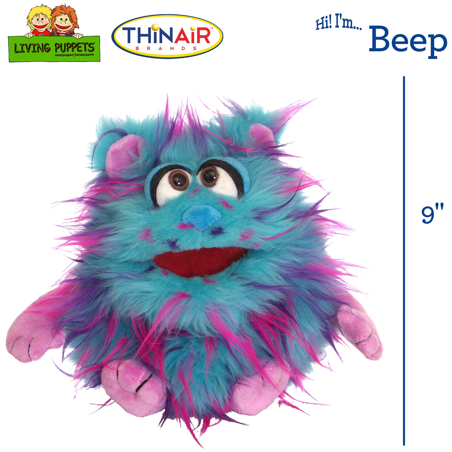 Living Puppets Handmade Beep The Blue Friendly Monster - 9" Plush Hand Puppet