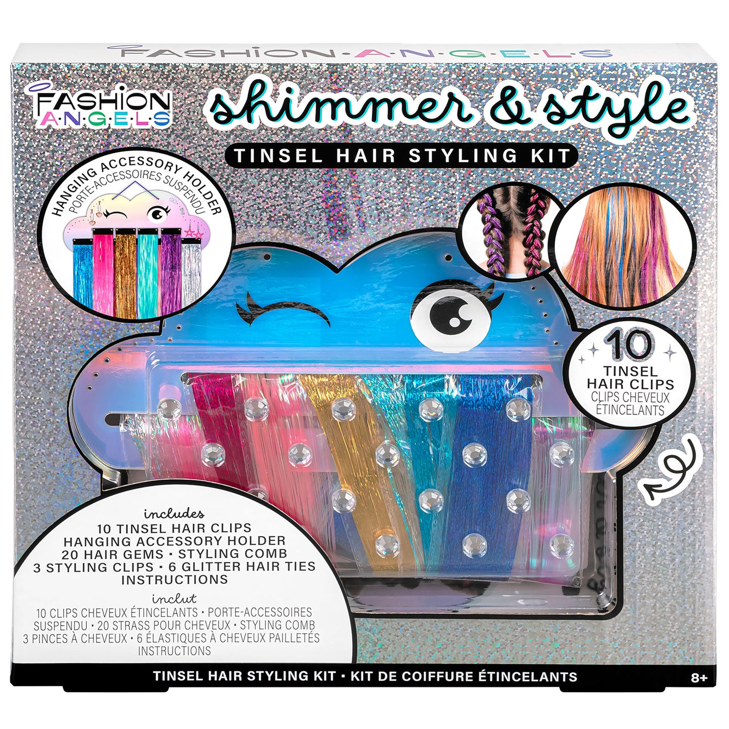 Fashion Angels Shimmer & Style Tinsel Hair Styling Kit with colorful hair clips and accessories