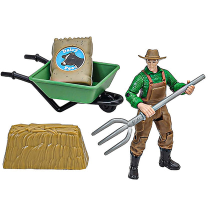 Big Country Toys Dairy Barn Playset with farmer figure, wheelbarrow, hay, and accessories