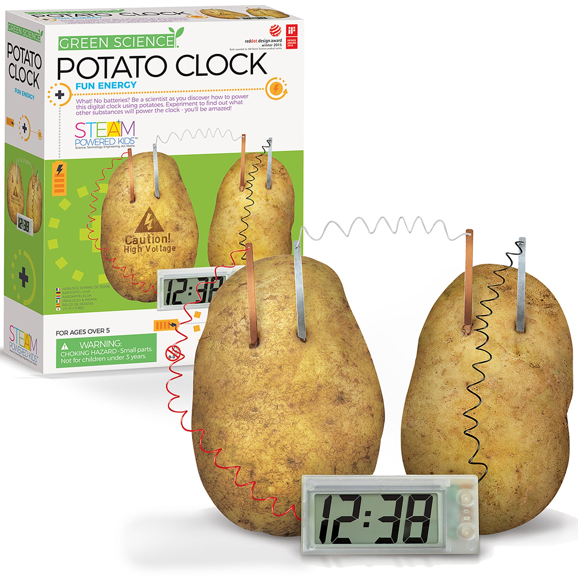 Green Science Potato Clock STEAM kit with digital display and copper electrodes