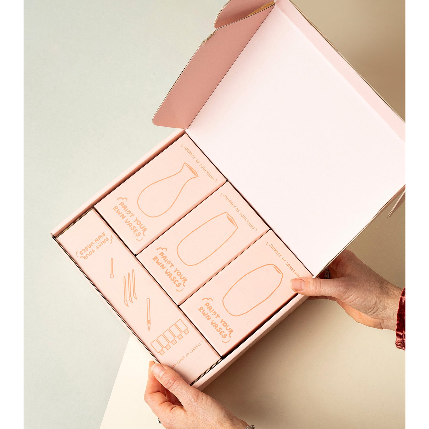JOS Paint Your Own Vases craft kit with pink box containing vases and painting supplies