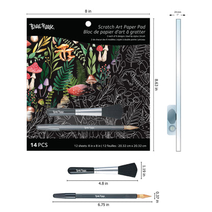Brea Reese Scratch Art Paper Pad Nature with dual-tip stylus brush and black papers