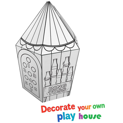 Easy Playhouse Carnival Tent with ring toss game and striped conical roof