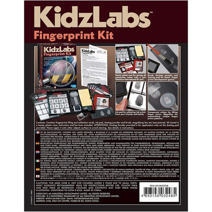 KidzLabs Fingerprint Kit with magnifying lens, ink pad, dusting powder, and collection cards