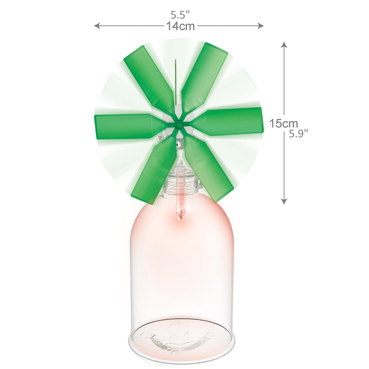 Green Science Windmill Generator with green ribbon blades and clear collection bottle