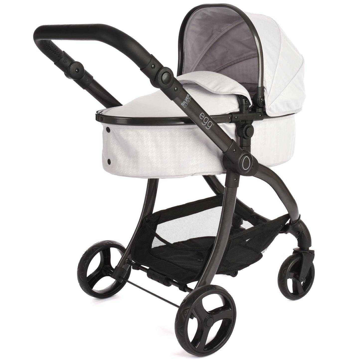 Roma Egg Doll Pram Feather in white and black with handles