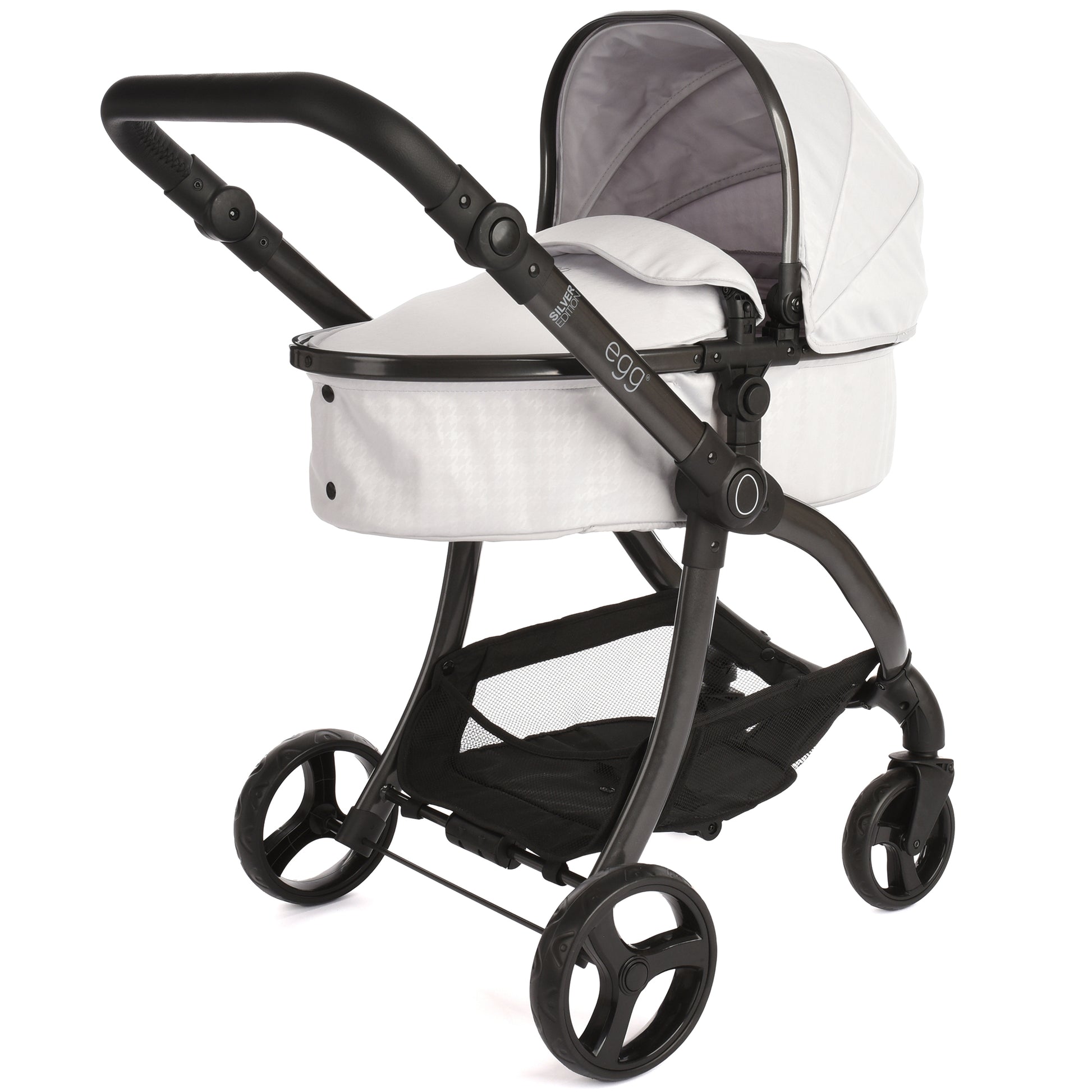 Roma Egg Doll Pram Feather in white and black with handles