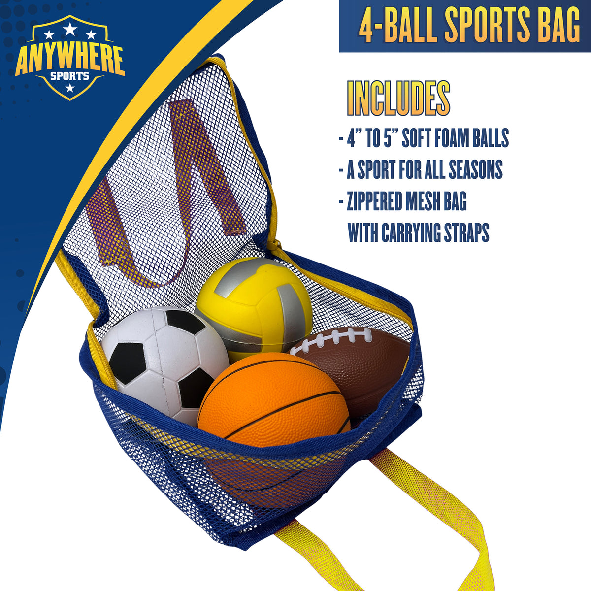 Anywhere Sports Mini Foam Balls 4-Pack Play Set for Kids 3+