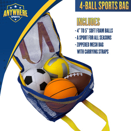 Anywhere Sports Mini Foam Balls 4-Pack Play Set for Kids 3+