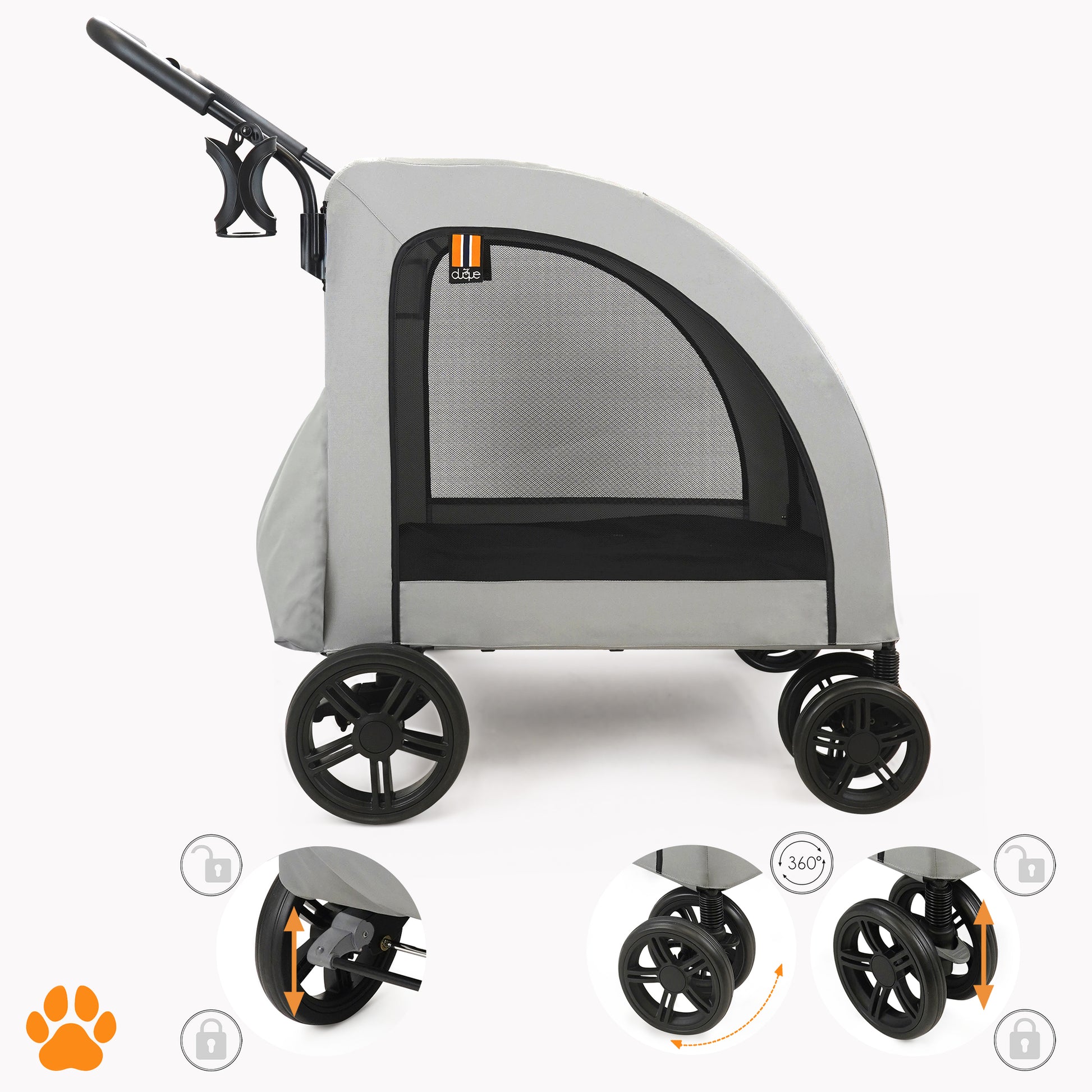 My Duque Chester grey pet stroller with raincover for dogs up to 110lbs