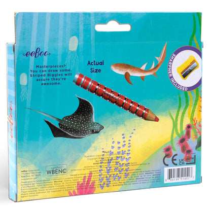 eeBoo Shark Striped Biggies Color Pencils 12-piece set with sharpener included