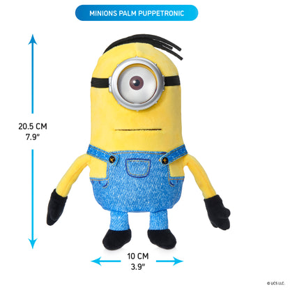 Minions Palm Puppetronic yellow one-eyed minion toy with blue overalls, 20.5cm tall