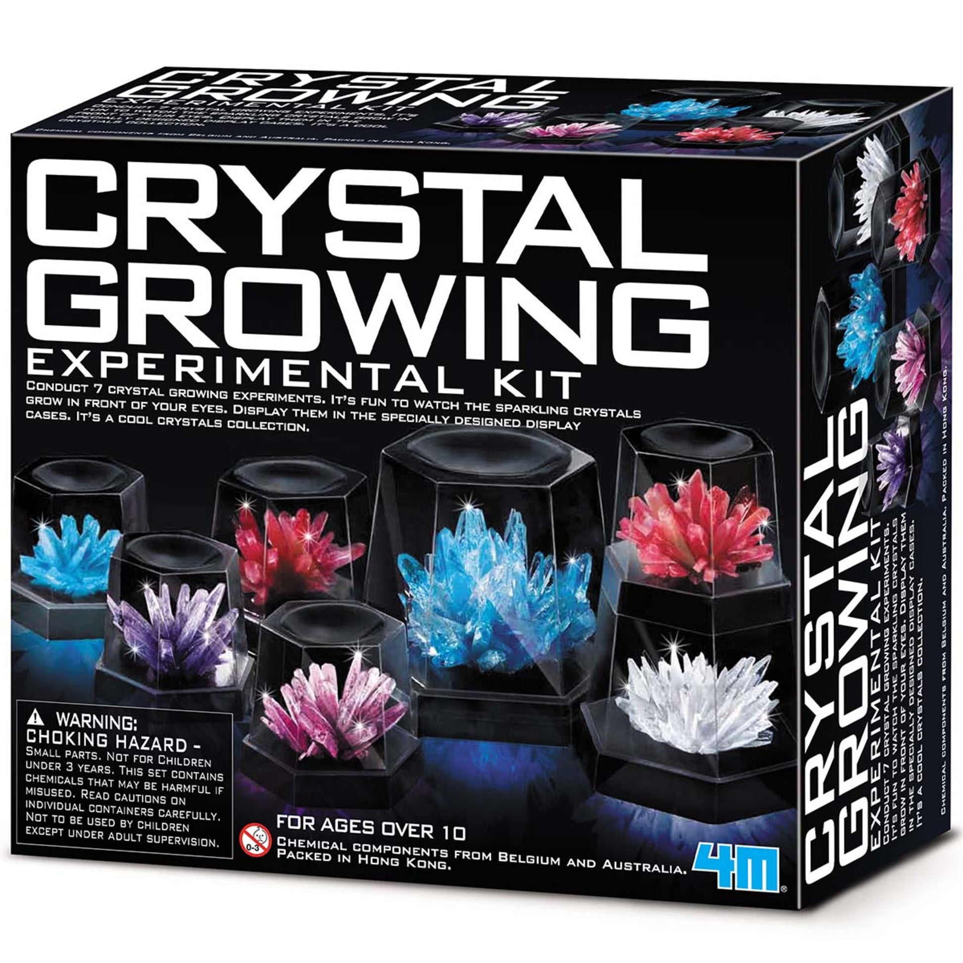 4M Crystal Growing Kit with 7 colorful crystals in blue, pink, purple and white display cases