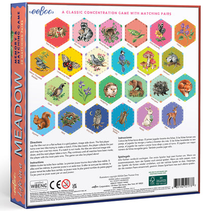 eeBoo Memory & Matching Game: Life in a Meadow concentration card game with colorful animal hexagon tiles