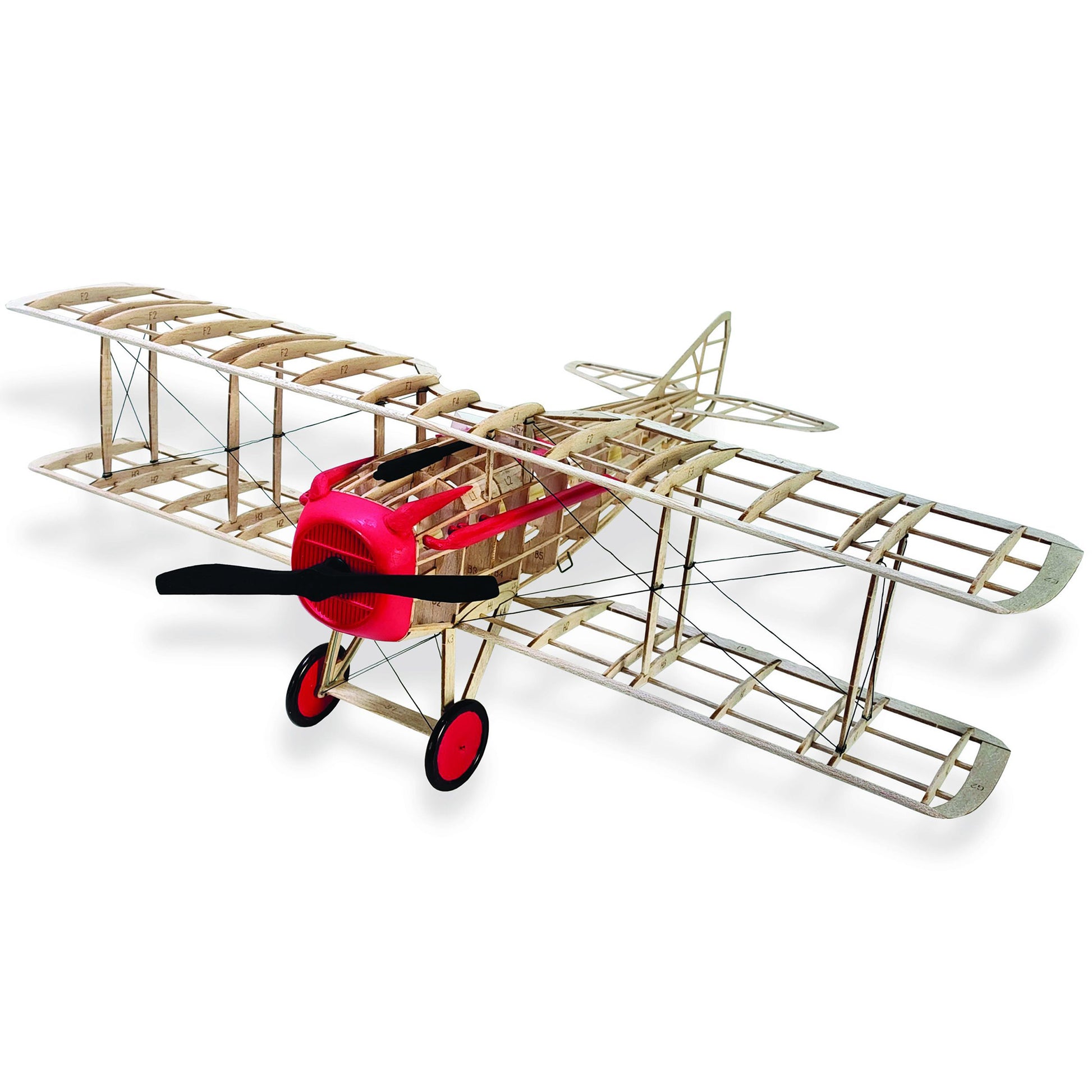 Spad VII 100th Anniversary Model Kit with red fuselage and wooden frame structure