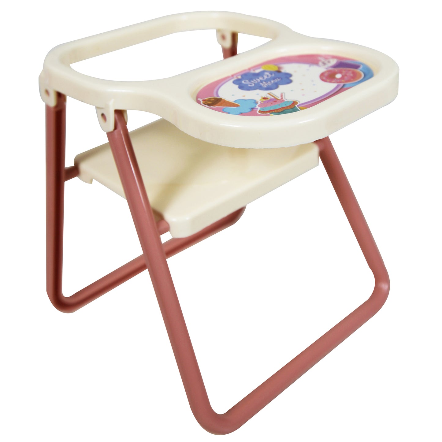8" Baby Doll High Chair with cream seat and mauve metal frame