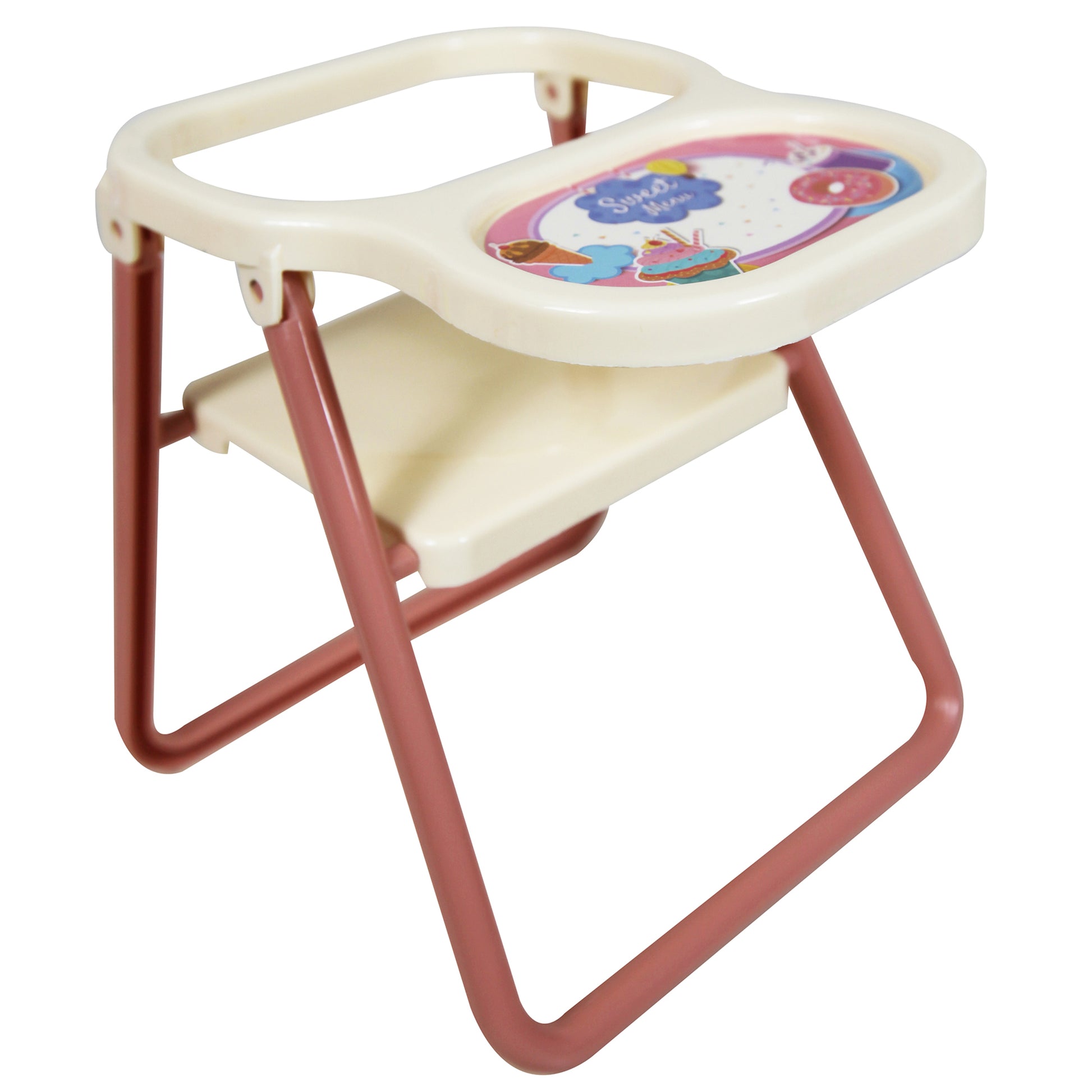 8" Baby Doll High Chair with cream seat and mauve metal frame