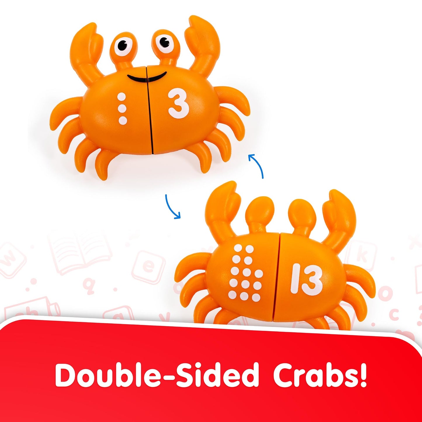 Counting Crabs double-sided orange plush toy with numbers 3 and 13