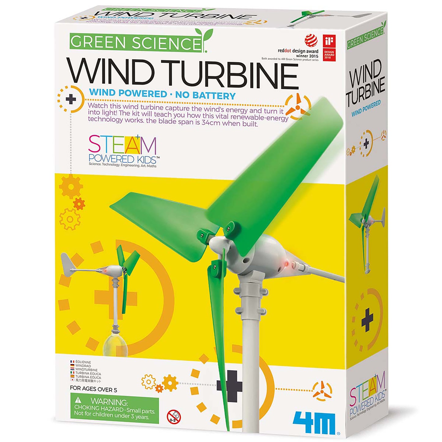 Green Science Wind Turbine STEAM kit with green blades and white base, wind-powered educational toy