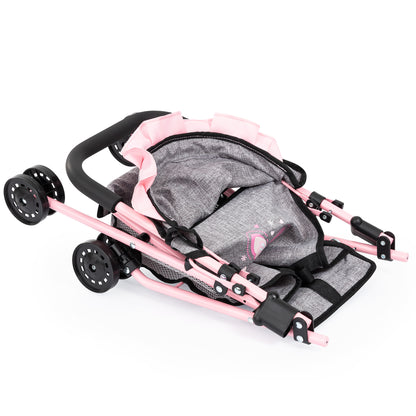 Bayer Design Doll Buggy - Play Stroller, Grey with Pink Butterfly Motif