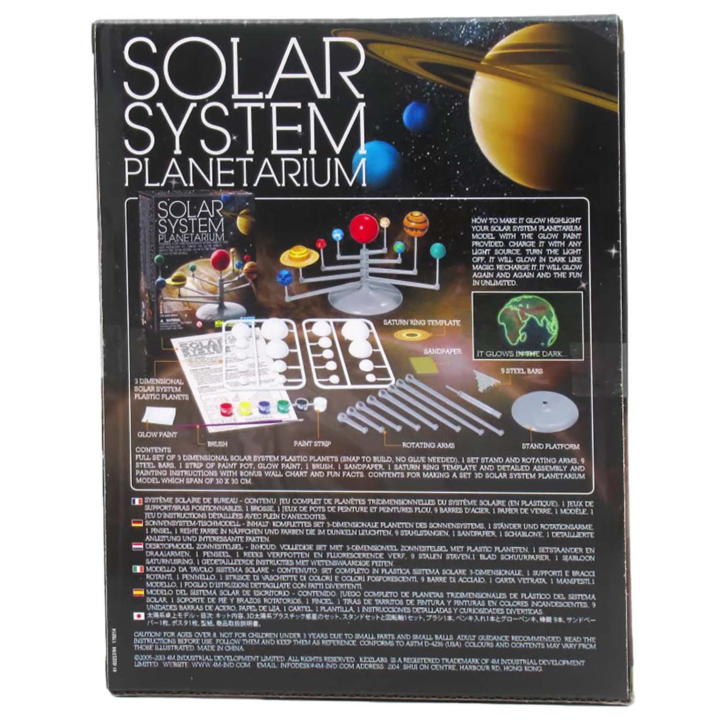 KidzLabs Solar System Planetarium kit with glow-in-dark planets, paint, and rotating stand