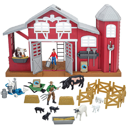 Big Country Toys Dairy Barn Playset red barn with 38 pieces including farmers, black and white cows, fencing, and acc...
