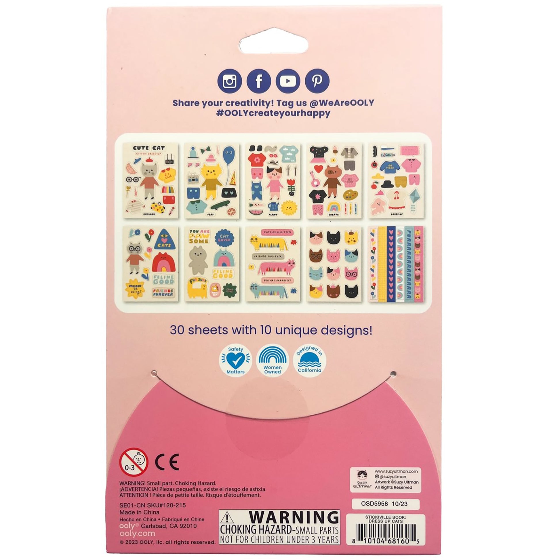 Stickiville Dress Up Cats sticker pack with 30 sheets featuring cute cat designs in pink and multi-colors