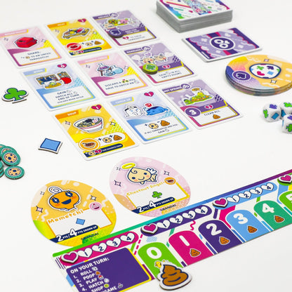 KESS Tamagotchi Collections board game with colorful cards, dice, and player tokens for ages 8+
