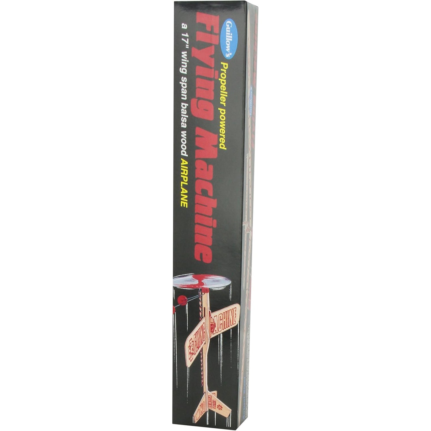 Balsa Wood Flying Machine Kit with propeller-powered design in red and black packaging