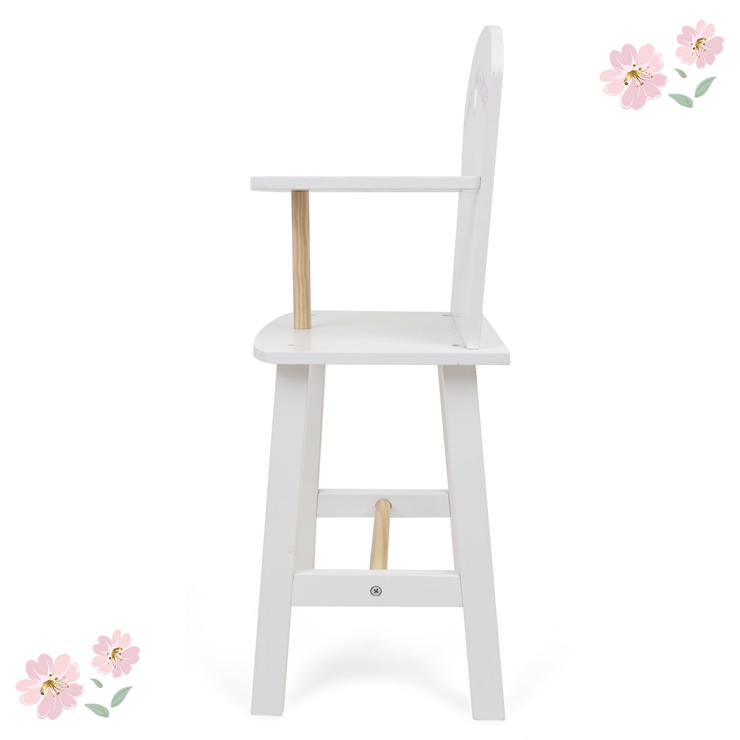 509 Crew Little Flora wooden doll highchair in white with natural wood accents