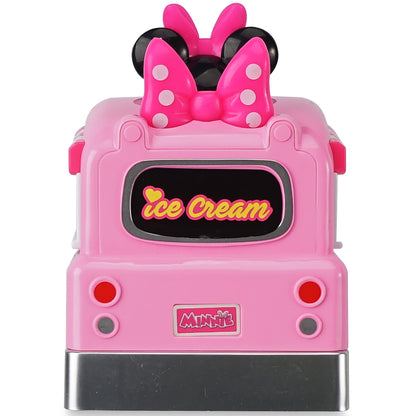 Minnie Mouse pink ice cream truck toy with polka dot bow, flashing lights and sounds