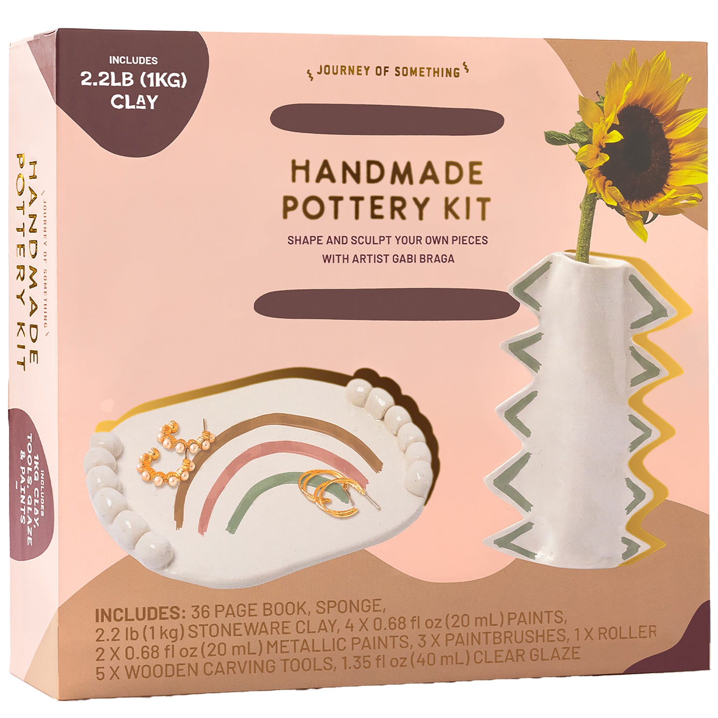 JOS Handmade Pottery Kit with 2.2lb clay, paints, and tools for sculpting