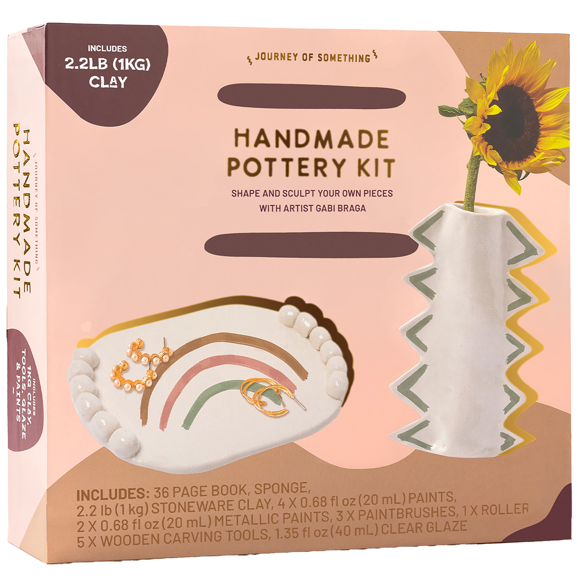 JOS Handmade Pottery Kit with 2.2lb clay, paints, and tools for sculpting