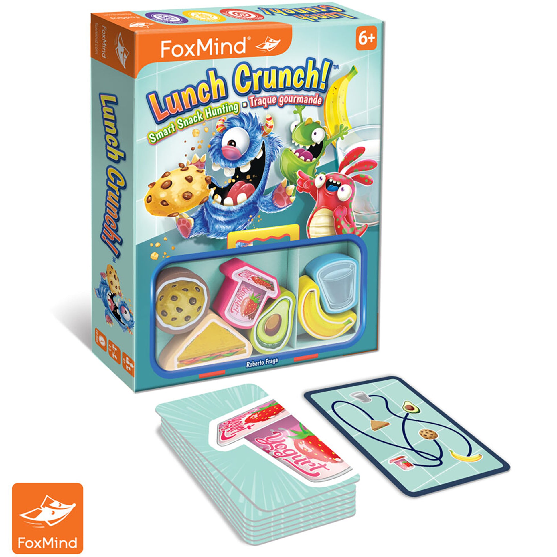 FoxMind Lunch Crunch card game box with colorful monster characters and snack-themed game pieces