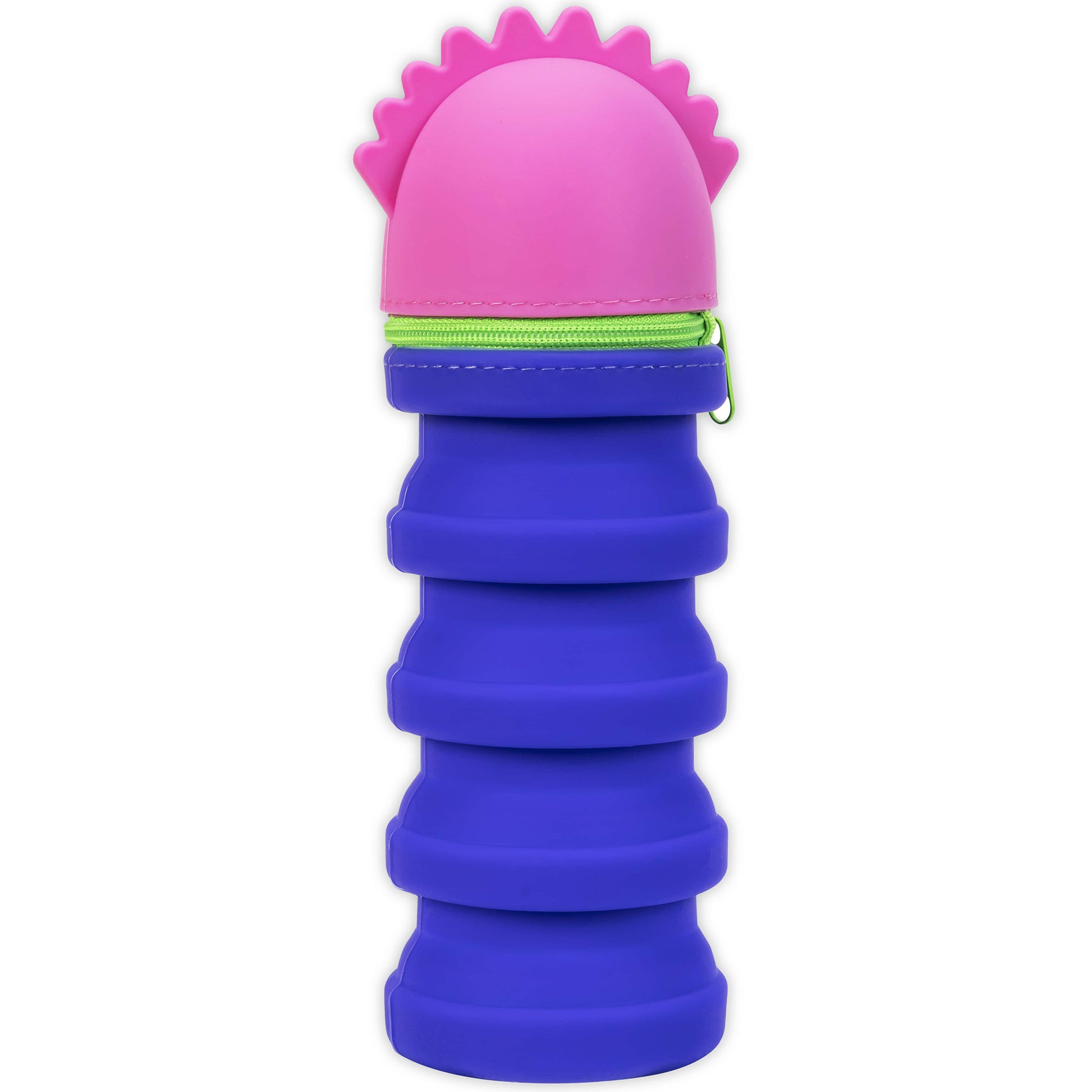 Retractable Pencil Case Monster Pink with blue stacking rings