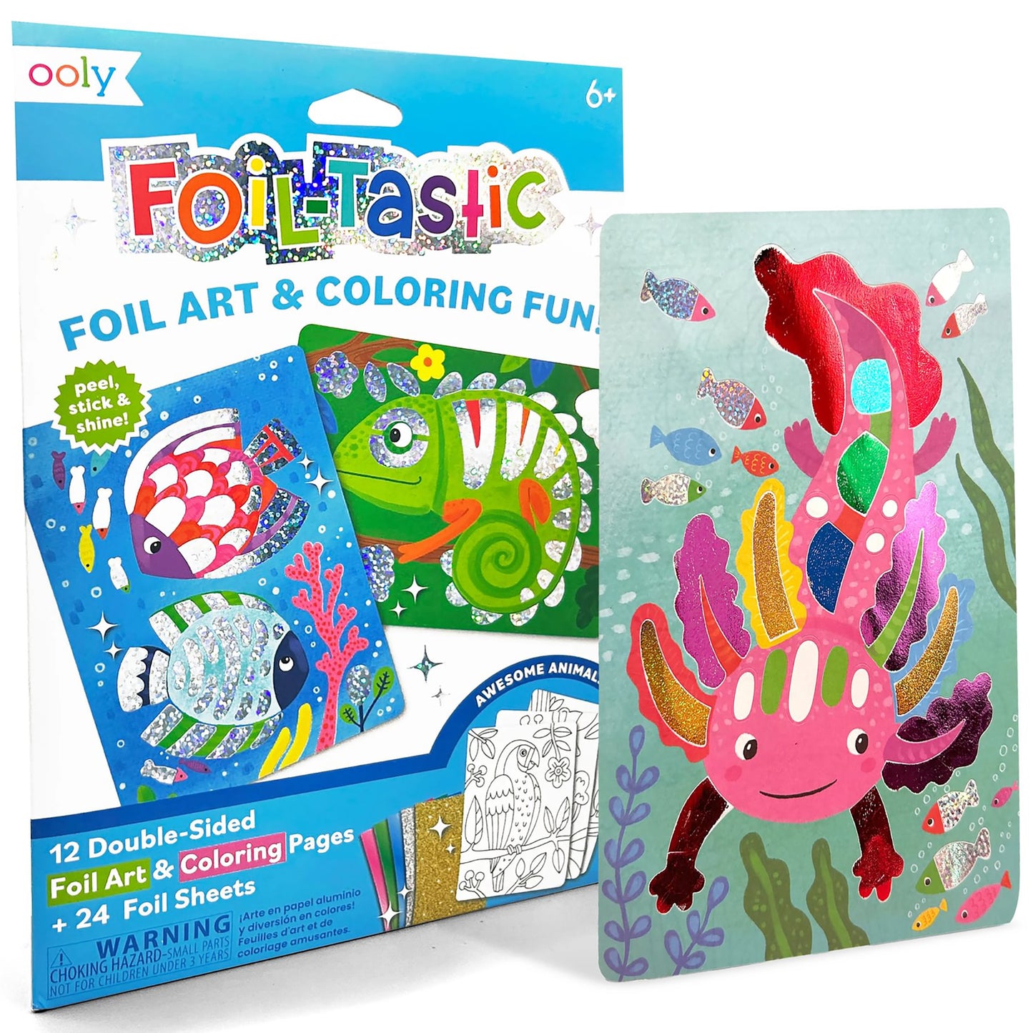 OOLY Awesome Animals Foil Art & Coloring Set - 12 Double-Sided Pages