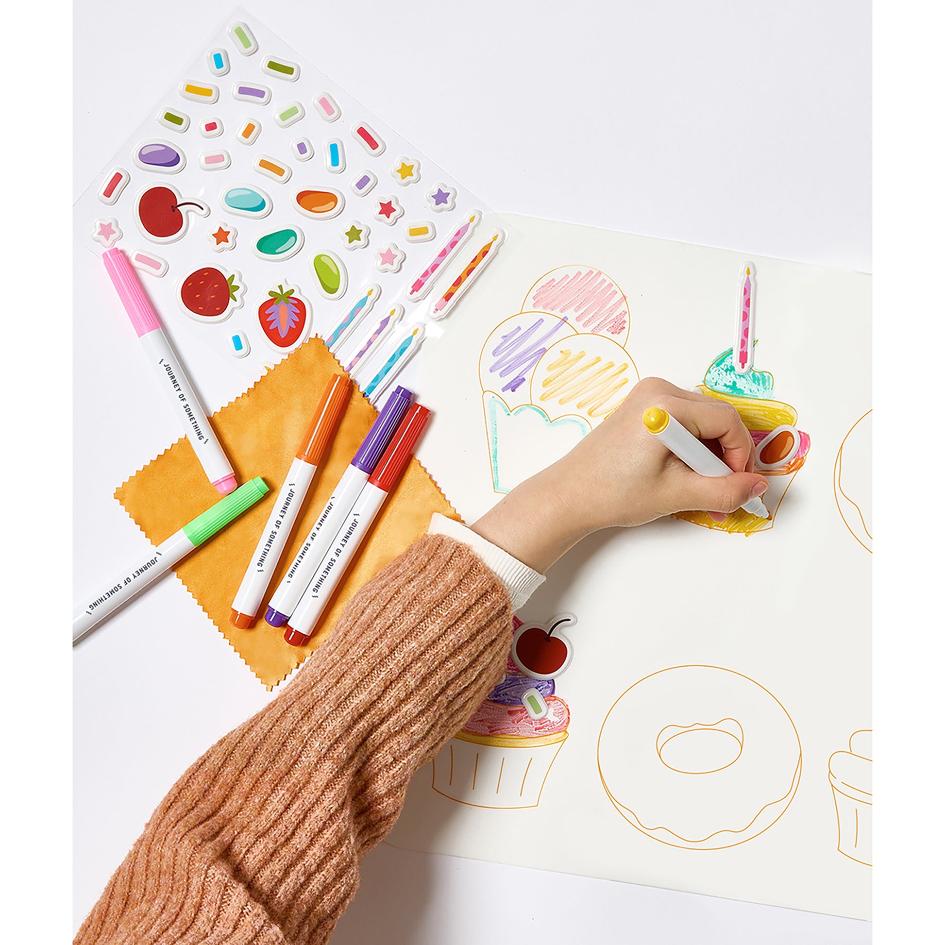 JOS Wipeable Silicone Mat Sweet As with colorful markers and stickers for kids