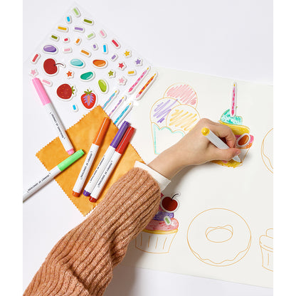 JOS Wipeable Silicone Mat Sweet As with colorful markers and stickers for kids