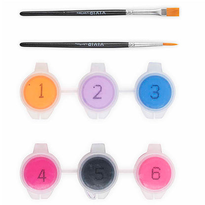 Mini Paint By Number Kawaii Cat Donut with colorful paint pots and brushes