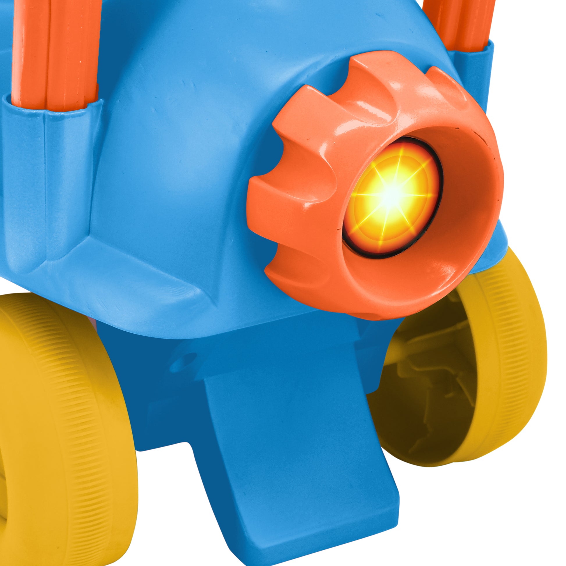 Activity Plane Ride-On Stitch toy with blue body, orange propeller, yellow wheels