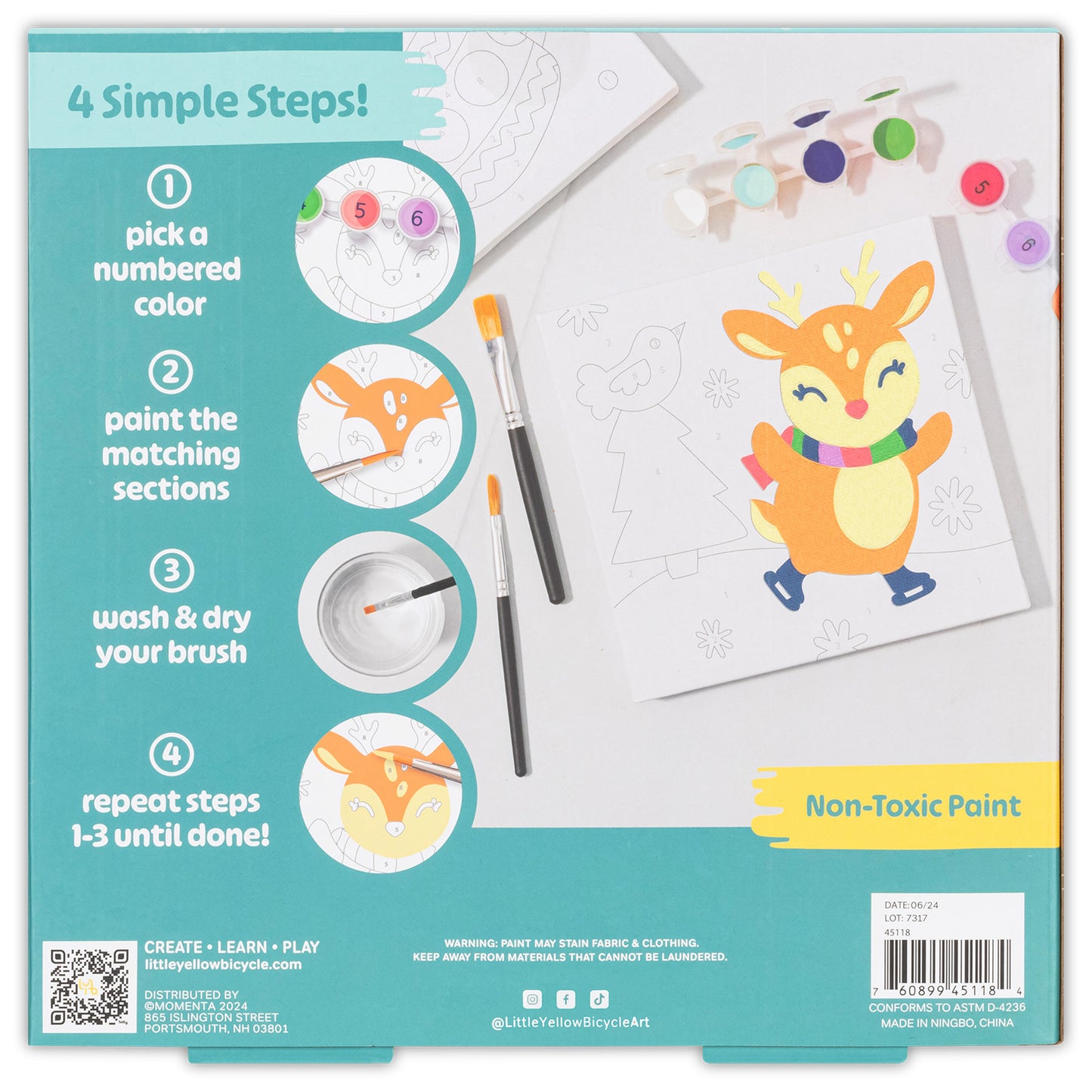 LYB Reindeer Paint-By-Number Kit with numbered colors, paintbrushes, and colorful reindeer design