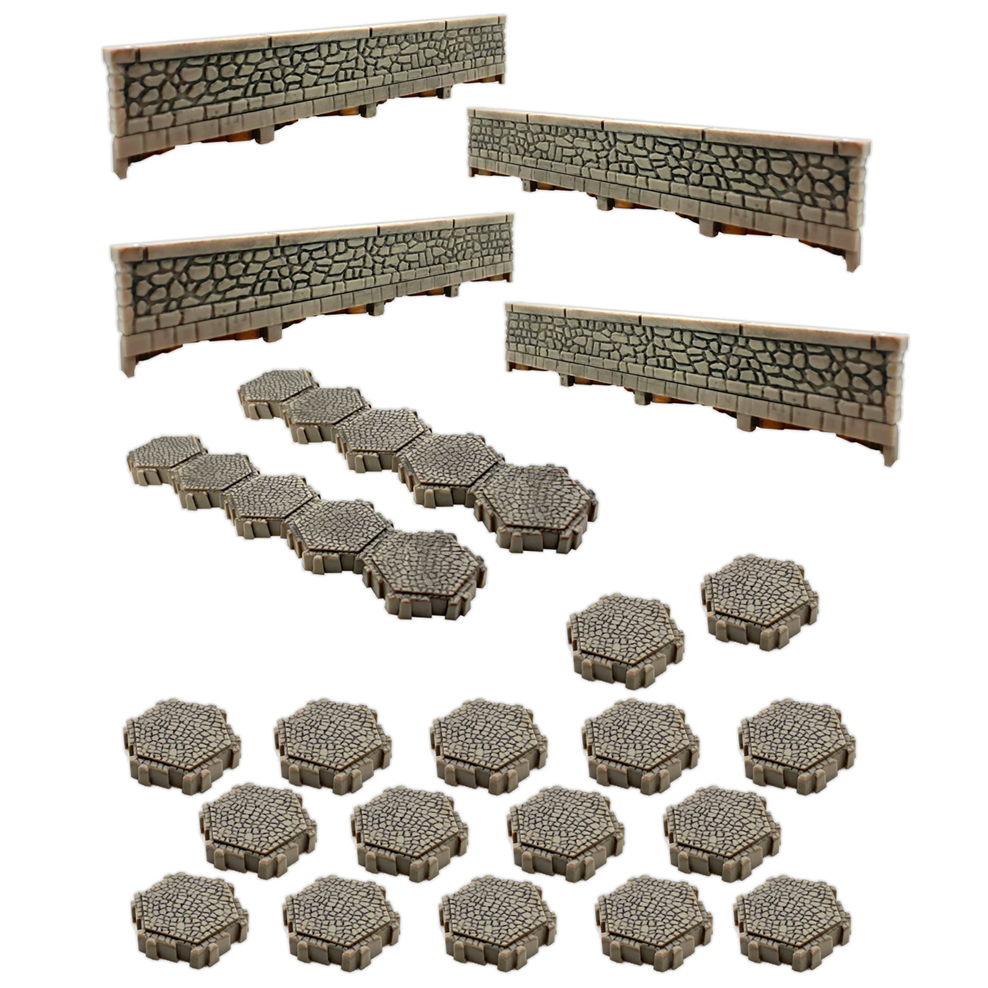 Heroscape Roads of Valhalla terrain expansion set with stone walls and hexagonal road tiles