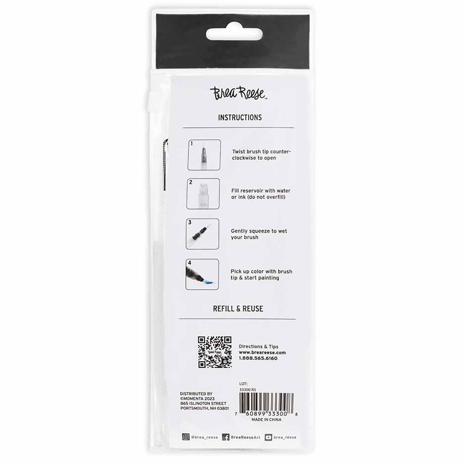 Brea Reese Water Brush Set 3pc with instruction card showing usage steps