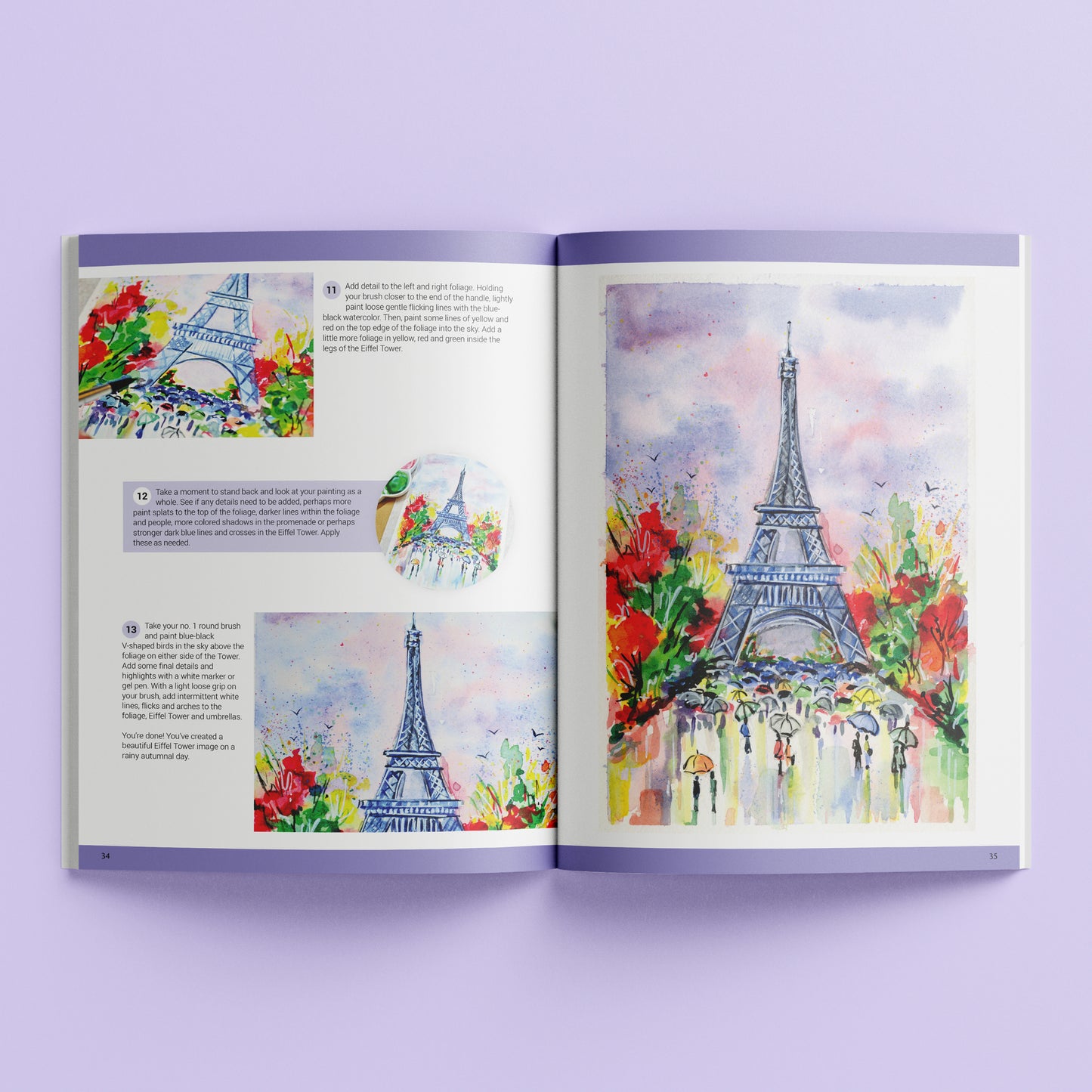 Art Maker Watercolor Painting book showing Eiffel Tower with colorful flowers