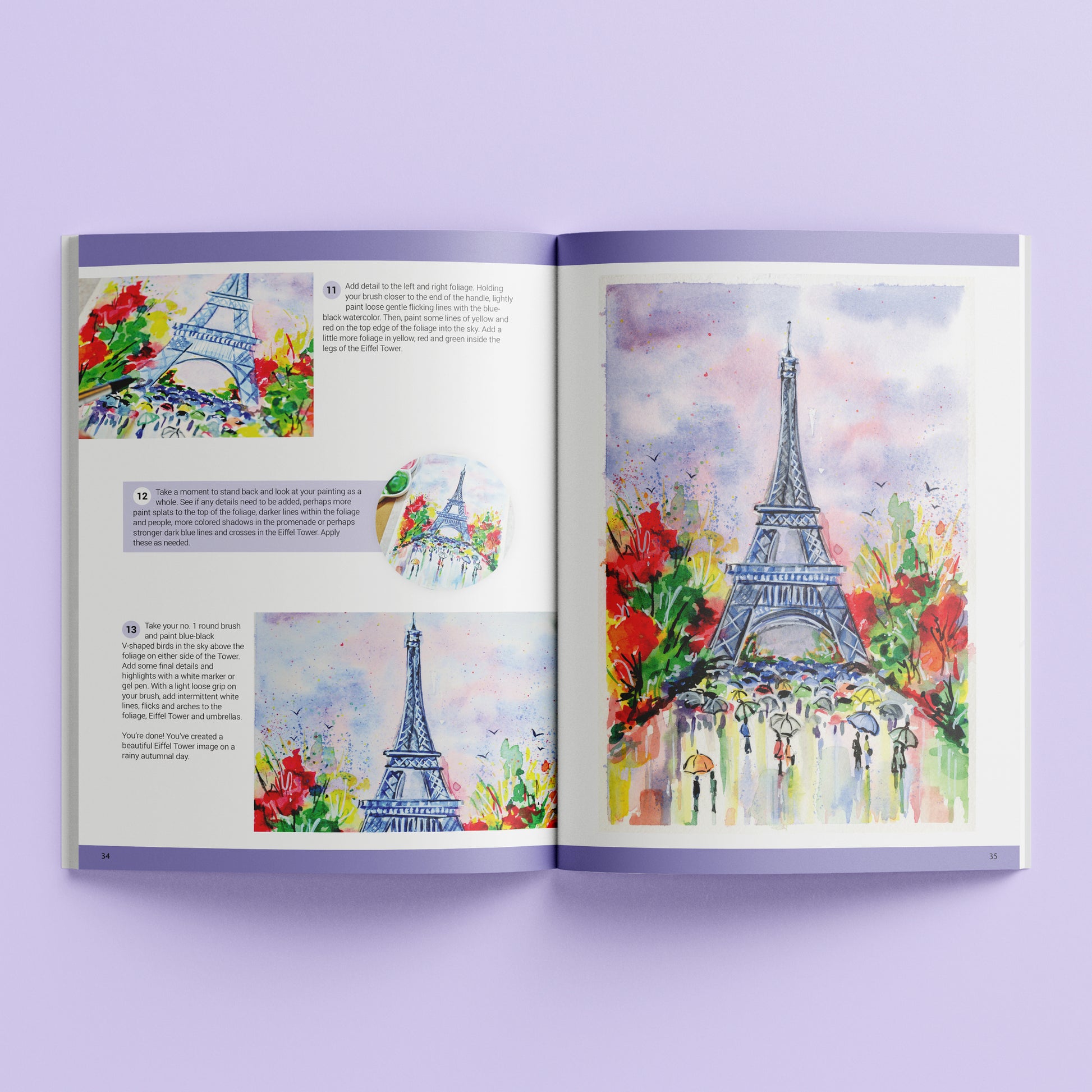 Art Maker Watercolor Painting book showing Eiffel Tower with colorful flowers