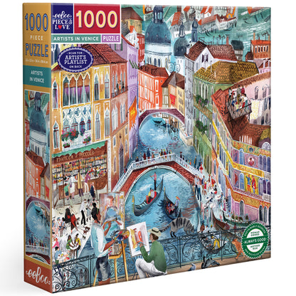 Piece&Love Artists in Venice 1000 piece puzzle with colorful illustrated Venice canal scene