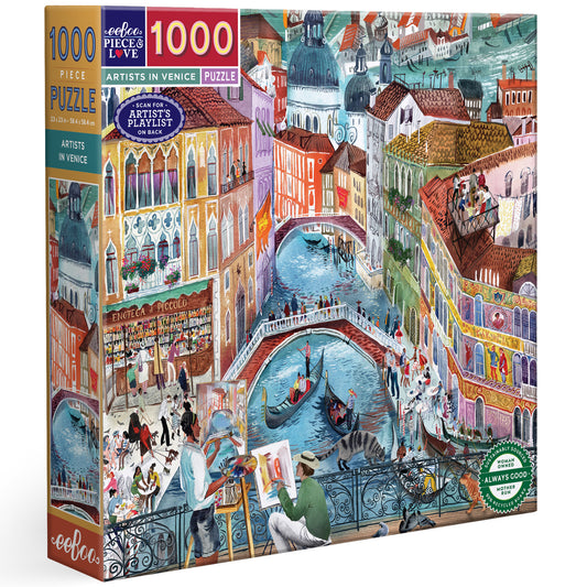 Piece&Love Artists in Venice 1000 piece puzzle with colorful illustrated Venice canal scene