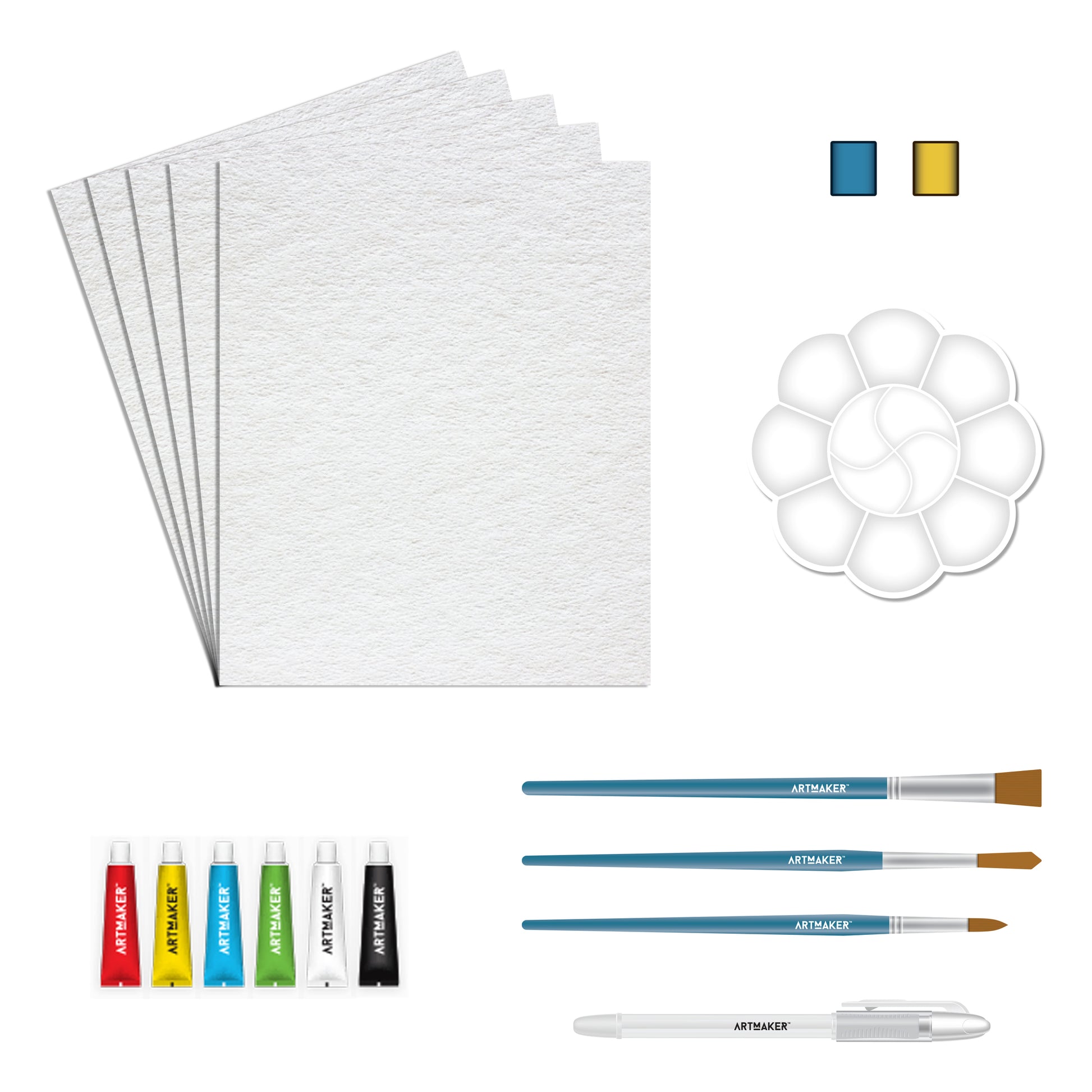 Art Maker Watercolor Painting set with paper, brushes, paints and palette